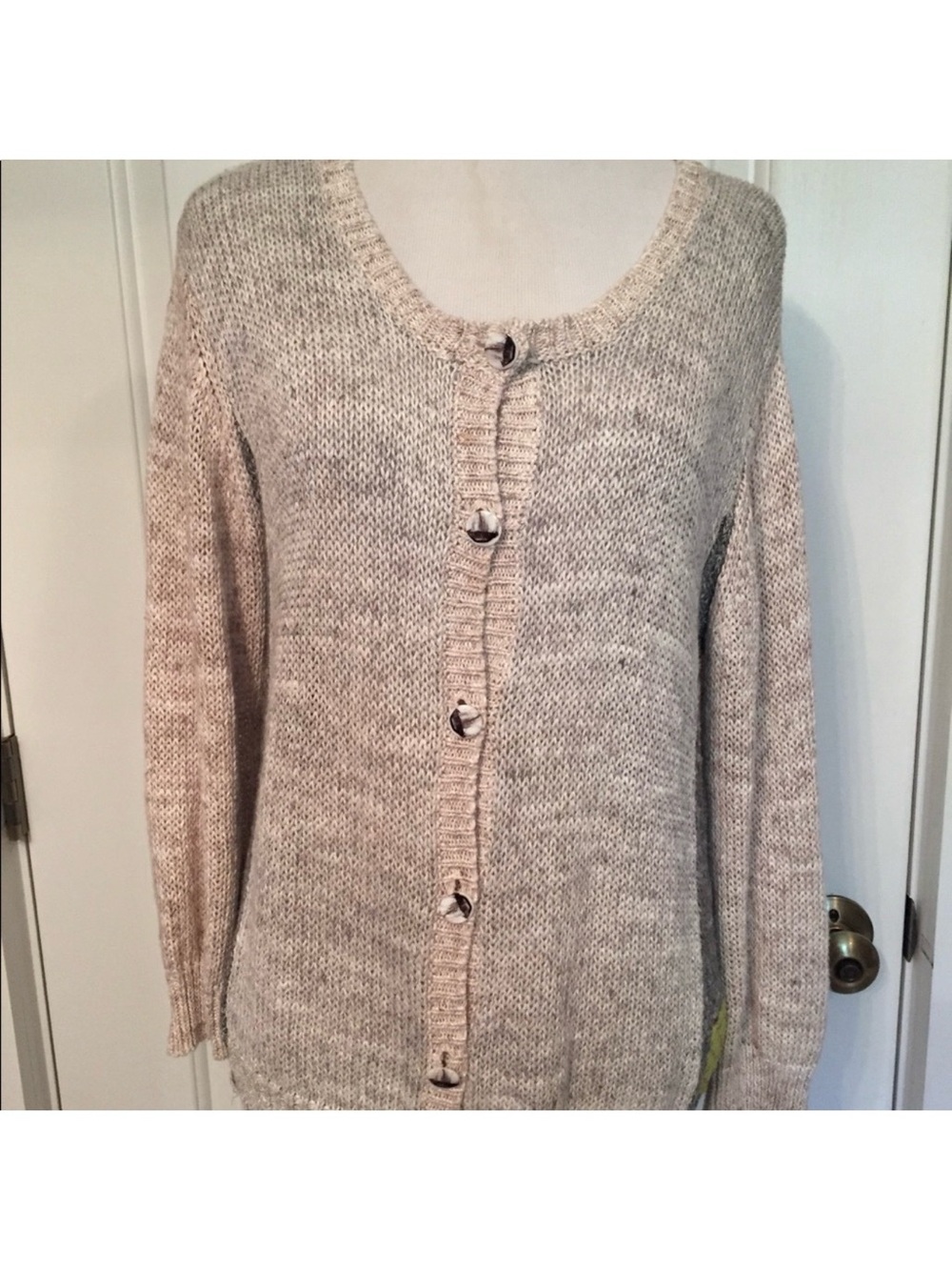 EVA CLAUDI SWEATER CARDIGAN TAN GRAY COLOR BLOCK Size S
